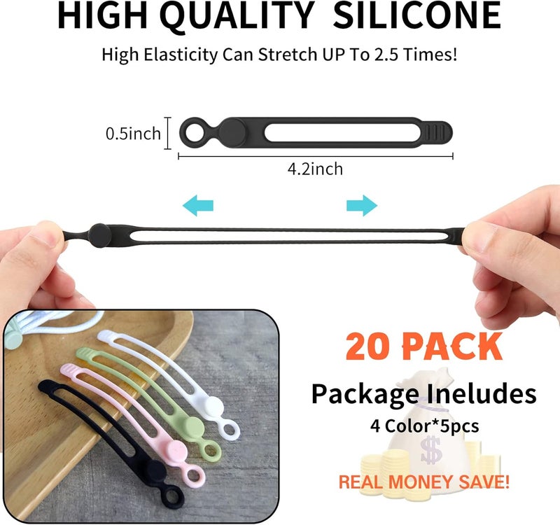 UMUST [20Park] Silicone Cable Ties,Reusable Cable Management Organizer, Multipurpose Elastic Cord Organizer for Bundling and Fastening Cable Cords Wires(black,white,pink,green) - Image 2